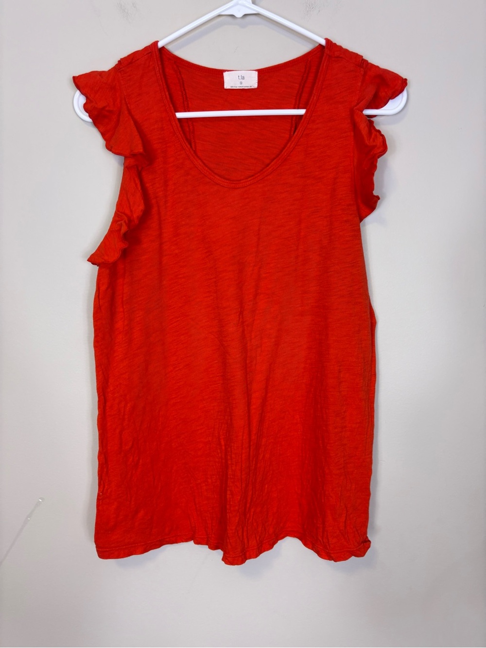T.La Bright Red Ruffle Sleeve Tank Top Size Small